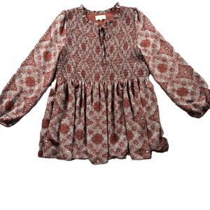 Melloday Anthropologie Women Peasant Top Sheer Brown Western Bohemian Large G343